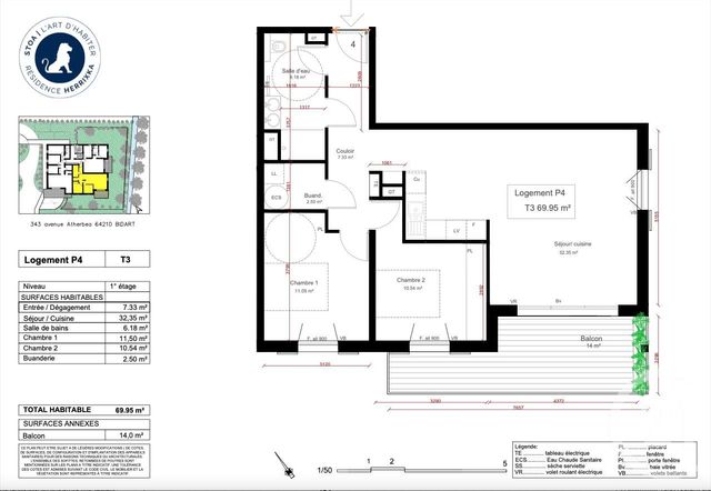Appartement F3 à vendre - 3 pièces - 69.95 m2 - BIDART - 64 - AQUITAINE - Century 21 Belharra